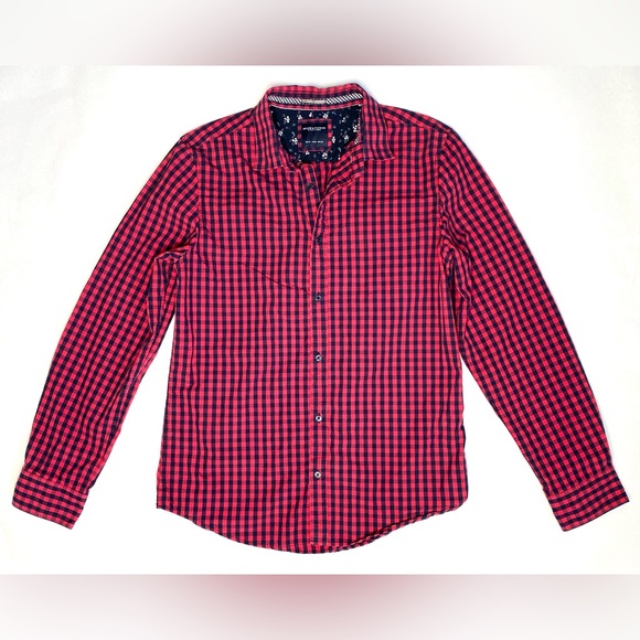 Denim & Flower Ricky Singh Men's Red & Blue Checked Long Sleeve Shirt Size M - Picture 1 of 7